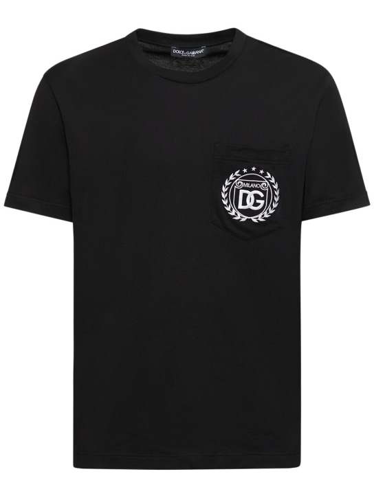 Dolce&Gabbana: Logo棉质T恤 - 黑色 - men_0 | Luisa Via Roma