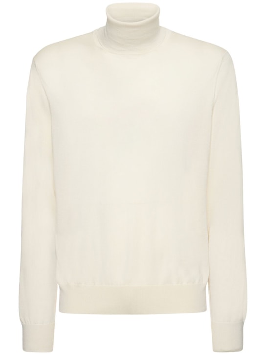 Dolce&Gabbana: 羊绒&真丝高领针织衫 - 白色 - men_0 | Luisa Via Roma