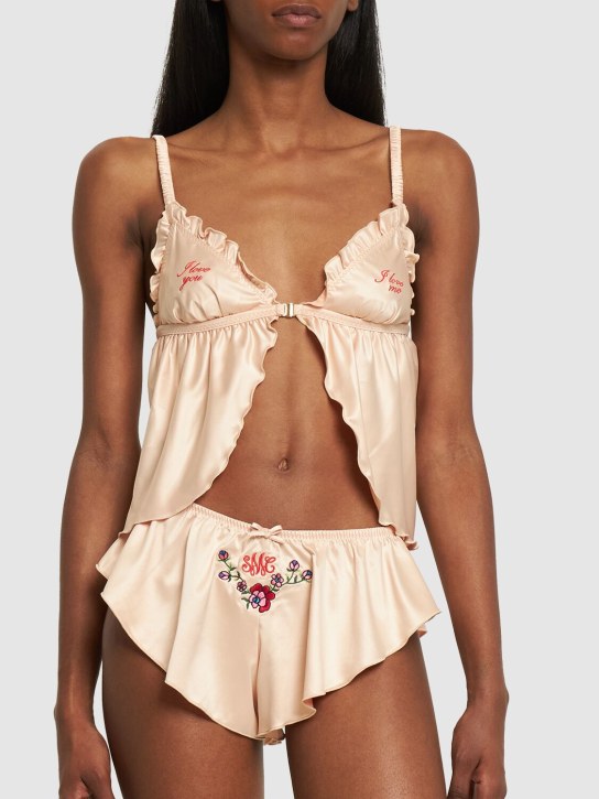 Stella McCartney: Short de pyjama en satin brodé - Rose - women_1 | Luisa Via Roma