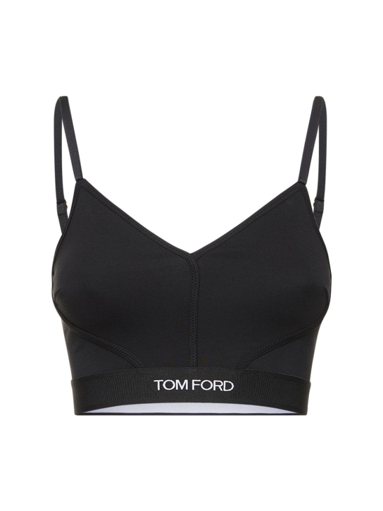 Tom Ford: Top cropped de jersey técnico - Negro - women_0 | Luisa Via Roma
