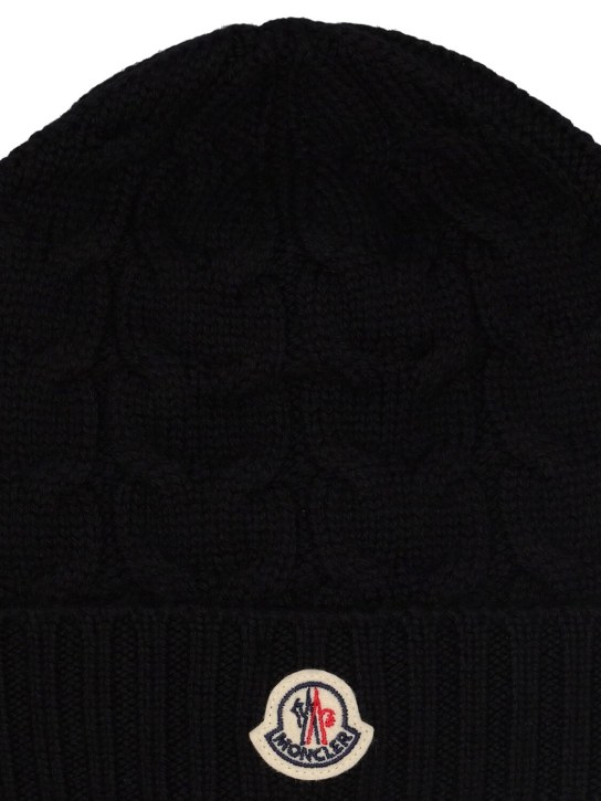 Moncler: Cable knit wool beanie - Black - kids-boys_1 | Luisa Via Roma