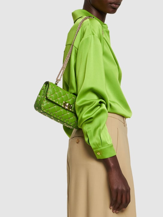 Valentino Garavani: Rockstud Spike nappa top handle bag - Chartreuse - women_1 | Luisa Via Roma