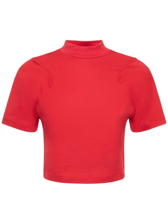 Ferrari: T-shirt court en jersey de coton à logo - Rouge - women_0 | Luisa Via Roma