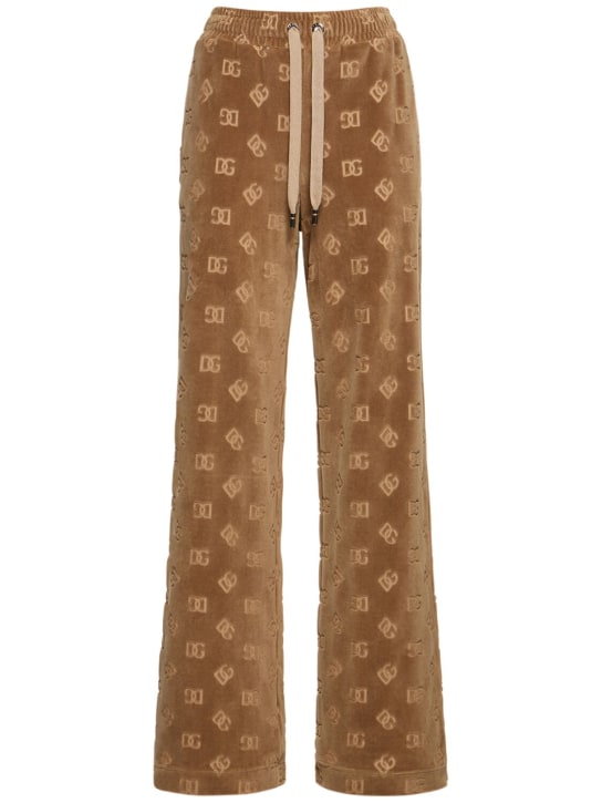 Dolce&Gabbana: Pantalon en chenille à monogramme - Beige - women_0 | Luisa Via Roma
