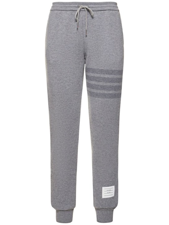 Thom Browne: Intarsia stripe wool jersey joggers - Light Grey - women_0 | Luisa Via Roma
