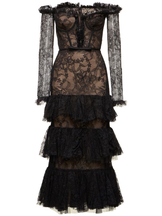 Giambattista Valli: Chantilly lace off-the-shoulder dress - Black - women_0 | Luisa Via Roma