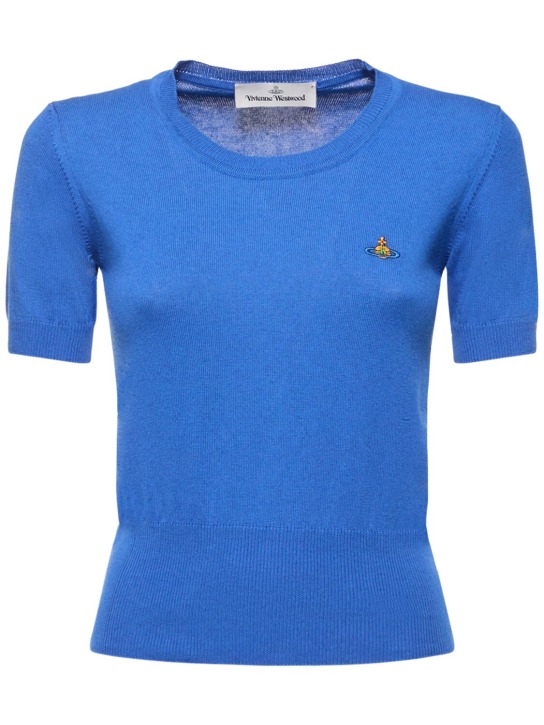 Vivienne Westwood: Top Bea in maglia di cotone e cashmere con logo - Blu - women_0 | Luisa Via Roma