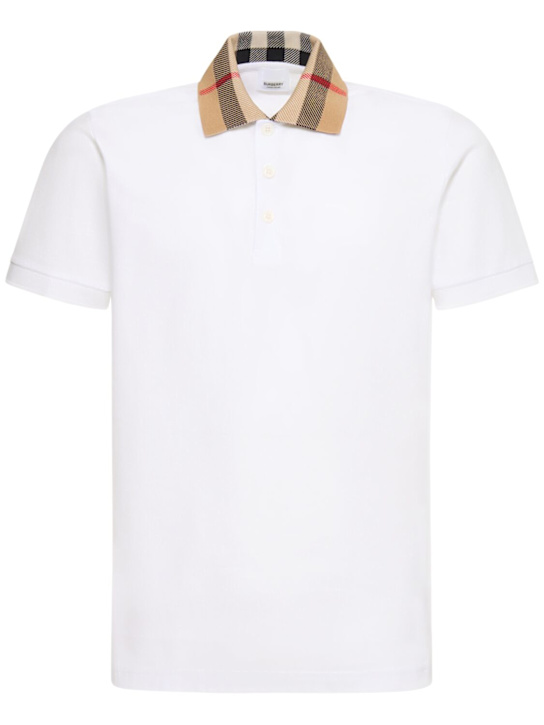Burberry: Polo Cody in cotone con check - Bianco - men_0 | Luisa Via Roma