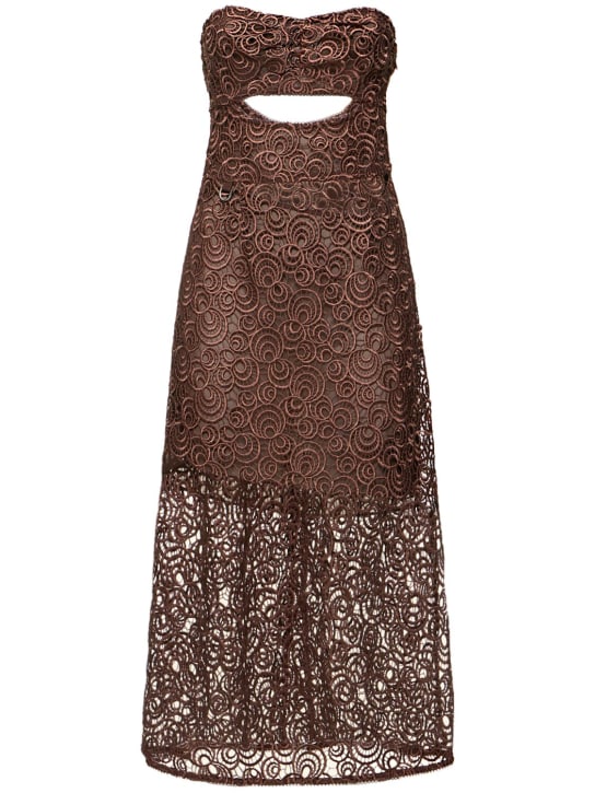 Saks Potts: Zola strapless lace midi dress - Brown - women_0 | Luisa Via Roma