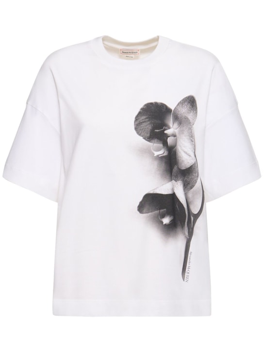 Alexander McQueen: T-shirt en coton imprimé orchidée - women_0 | Luisa Via Roma