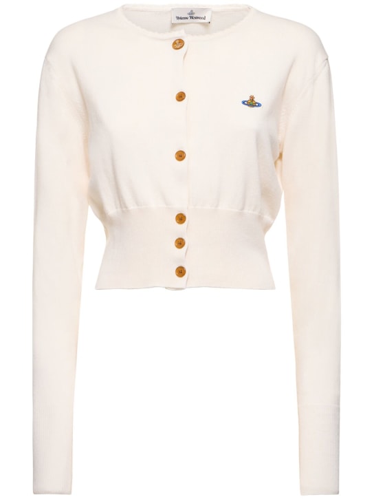 Vivienne Westwood: Bea logo cotton & cashmere crop cardigan - Krem - women_0 | Luisa Via Roma