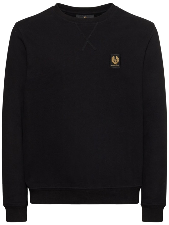 Belstaff: Logo cotton fleece crewneck sweatshirt - Black - men_0 | Luisa Via Roma