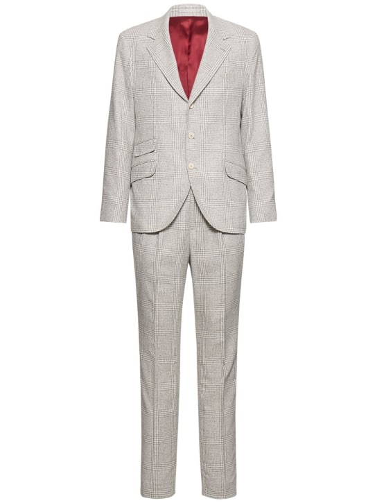 Brunello Cucinelli: Tartan wool & silk suit - Pearl Grey - men_0 | Luisa Via Roma
