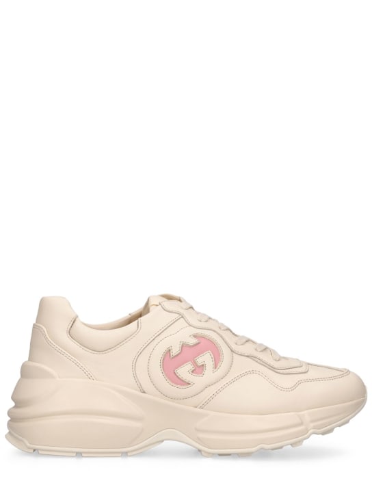 Gucci: 72mm Rhyton leather sneakers - Ivory/Pink - women_0 | Luisa Via Roma