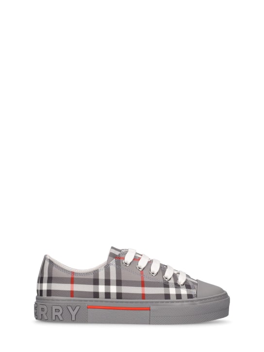 Burberry: Check print cotton lace-up sneakers - Grey - kids-boys_0 | Luisa Via Roma