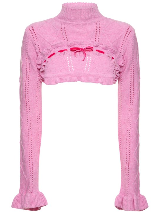 Cormio: Annalisa mock neck wool knit bolero - Pink - women_0 | Luisa Via Roma