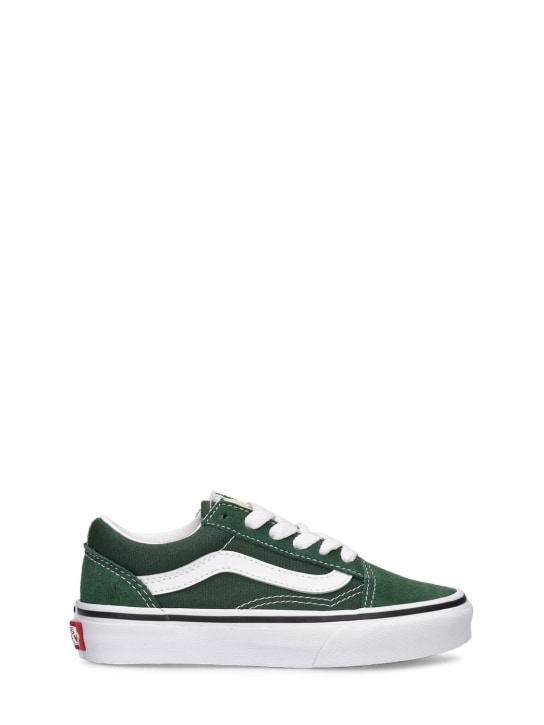 Vans: Old Skool V leather lace-up sneakers - Forest Green - kids-girls_0 | Luisa Via Roma