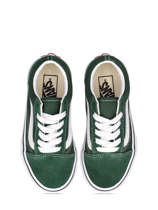 Vans: Old Skool V leather lace-up sneakers - Forest Green - kids-boys_1 | Luisa Via Roma