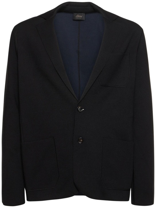 Brioni: 2-button cotton blend jacket - Siyah/Mavi - men_0 | Luisa Via Roma