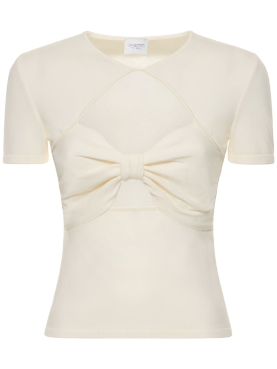 Giambattista Valli: Viscose jersey cutout top w/ bow - Ivory - women_0 | Luisa Via Roma