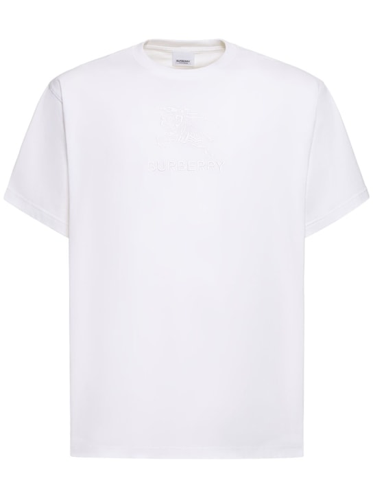 Burberry: Camiseta de algodón con bordado - Blanco - men_0 | Luisa Via Roma