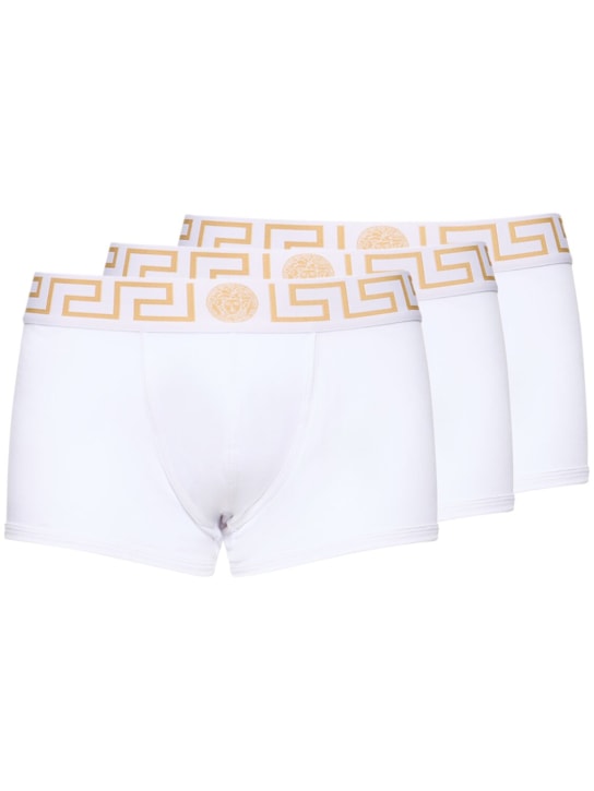 Versace: Paquete de 3 calzoncillos boxer de algodón - Blanco/Oro - men_0 | Luisa Via Roma