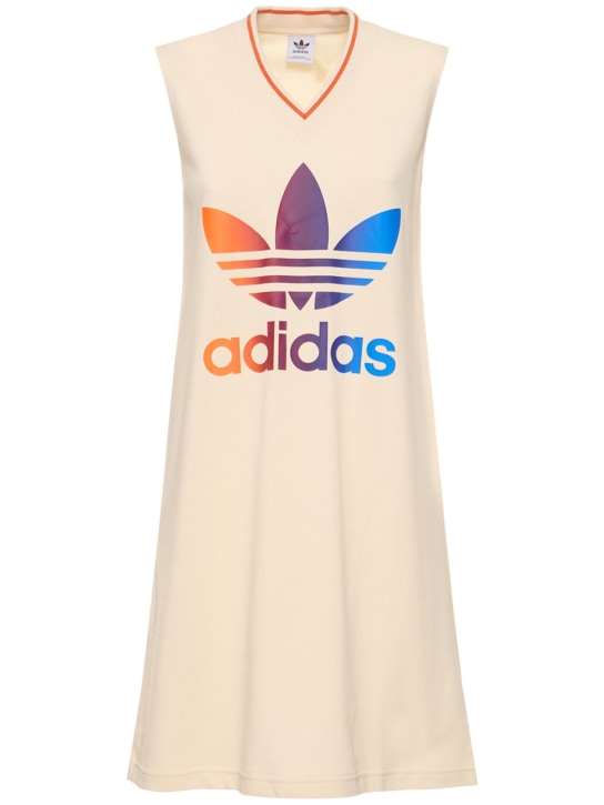 adidas Originals: Logo print v-neck dress - Beige - women_0 | Luisa Via Roma