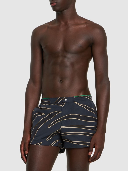 Bottega Veneta: Animal print nylon swim shorts - Navy/Multi - men_1 | Luisa Via Roma