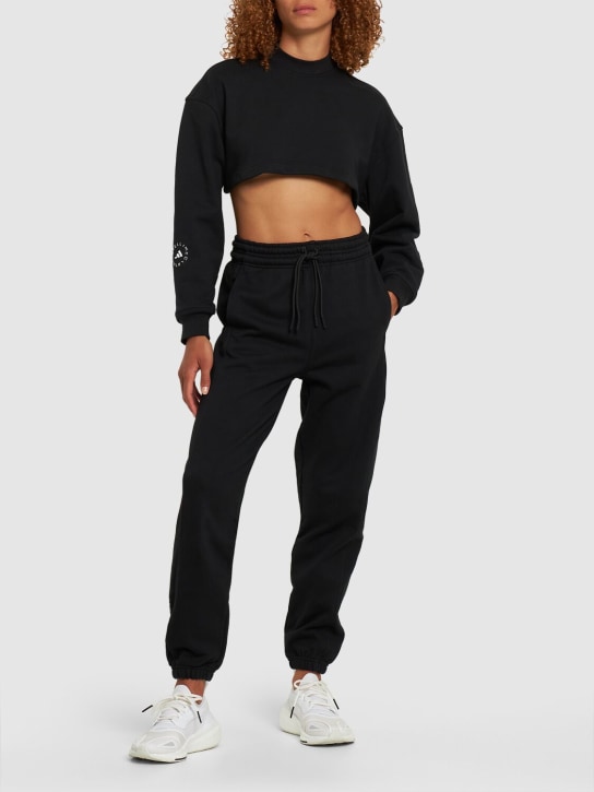 adidas By Stella McCartney: Sportswear crop open-back sweatshirt - Siyah - women_1 | Luisa Via Roma