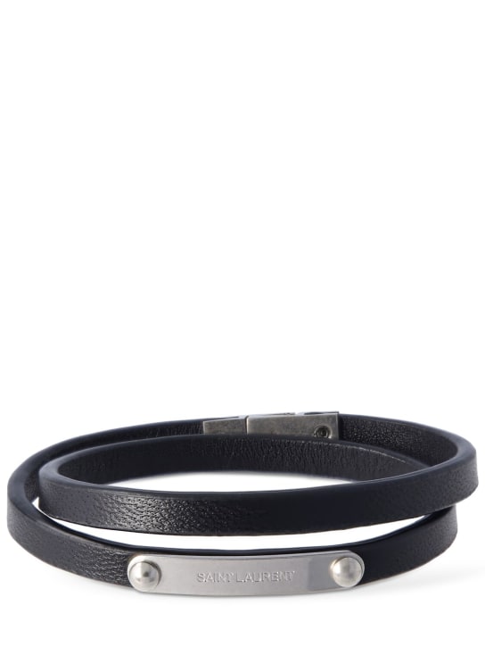 Saint Laurent: SL double wrap leather bracelet - Black - men_0 | Luisa Via Roma