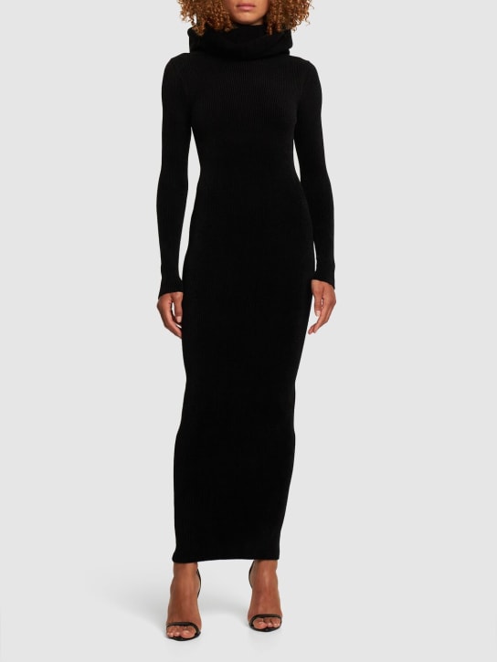 Alexandre Vauthier: Viscose blend jersey hooded long dress - Black - women_1 | Luisa Via Roma