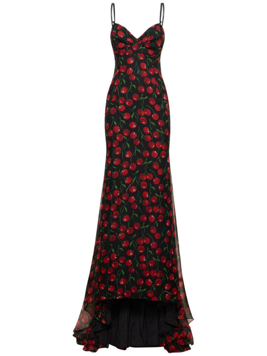 Dolce&Gabbana: Cherry printed silk chiffon gown - Renkli - women_0 | Luisa Via Roma