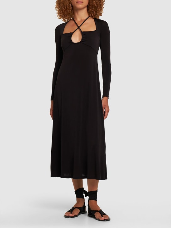 Johanna Ortiz: Black Tapestry Of Time jersey midi dress - Siyah - women_1 | Luisa Via Roma