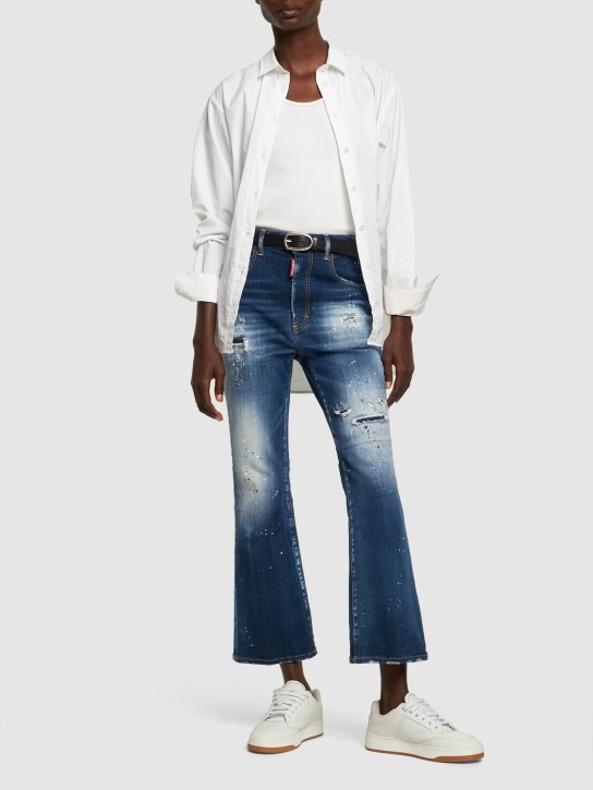 Dsquared2: Jeans flared vita alta stampati - Blu - women_1 | Luisa Via Roma