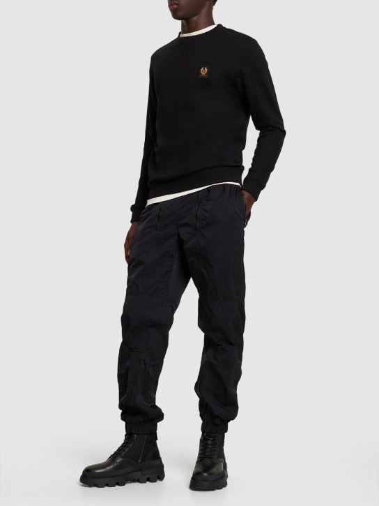 Belstaff: Logo cotton fleece crewneck sweatshirt - Black - men_1 | Luisa Via Roma