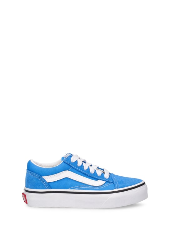 Vans: Old Skool V leather lace-up sneakers - Light Blue - kids-girls_0 | Luisa Via Roma