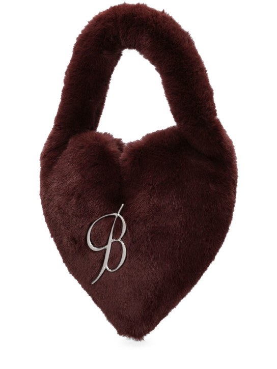 Blumarine: Faux fur heart top handle bag - Fondente - women_1 | Luisa Via Roma