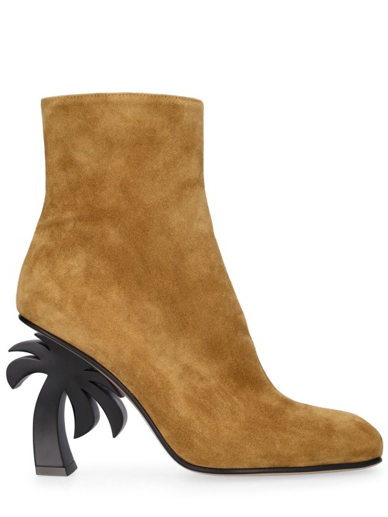 Palm Angels: 110mm Palm heel suede ankle boots - Brown - women_0 | Luisa Via Roma