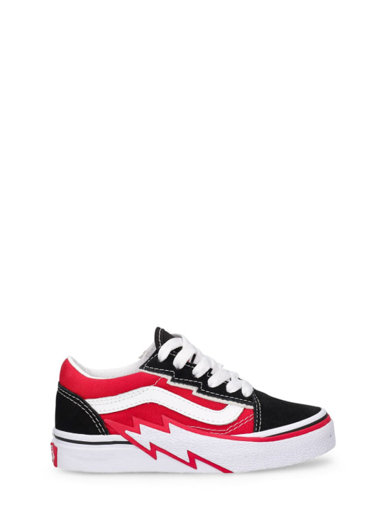 Vans: Old Skool V leather lace-up sneakers - Red/Black - kids-boys_0 | Luisa Via Roma