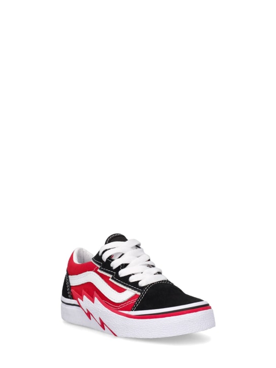 Vans: Old Skool V leather lace-up sneakers - Red/Black - kids-boys_1 | Luisa Via Roma