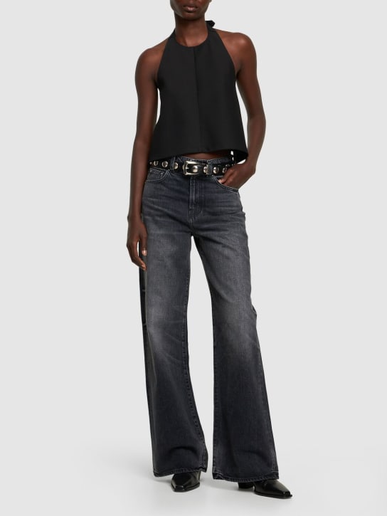 Double waistband wide leg denim jeans - Thumbnail 2