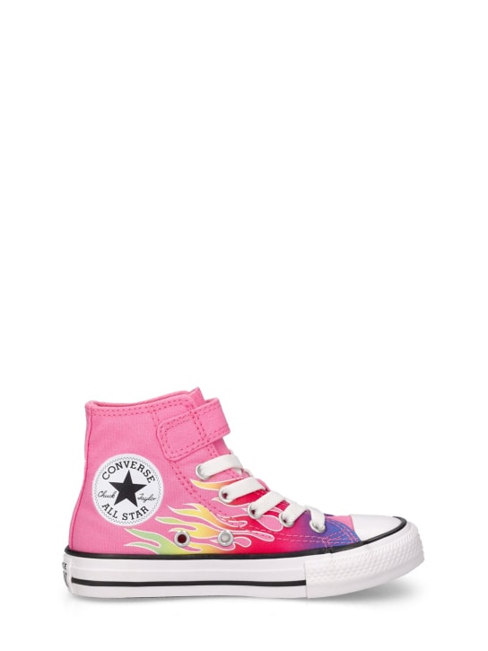 Converse: Flame printed lace-up high sneakers - Pink - kids-girls_0 | Luisa Via Roma