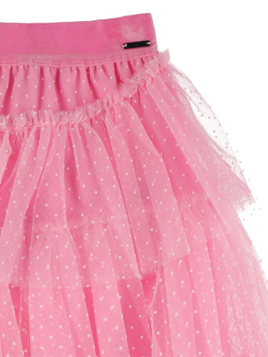 Monnalisa: Flocked polka dot tulle skirt - Pink - kids-girls_1 | Luisa Via Roma