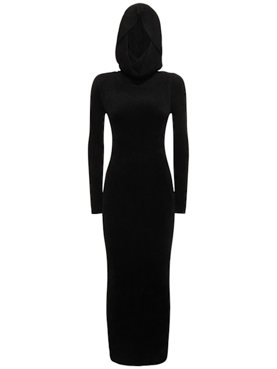 Viscose blend jersey hooded long dress - Thumbnail 1