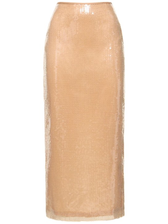 David Koma: Sequin high waist back split midi skirt - Beige - women_0 | Luisa Via Roma