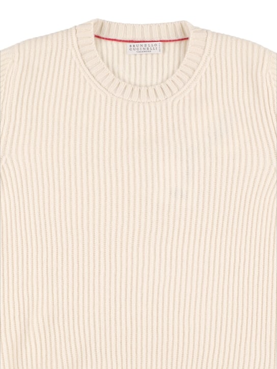 Brunello Cucinelli: Ribbed cashmere sweater w/brooches - Bej - kids-boys_1 | Luisa Via Roma