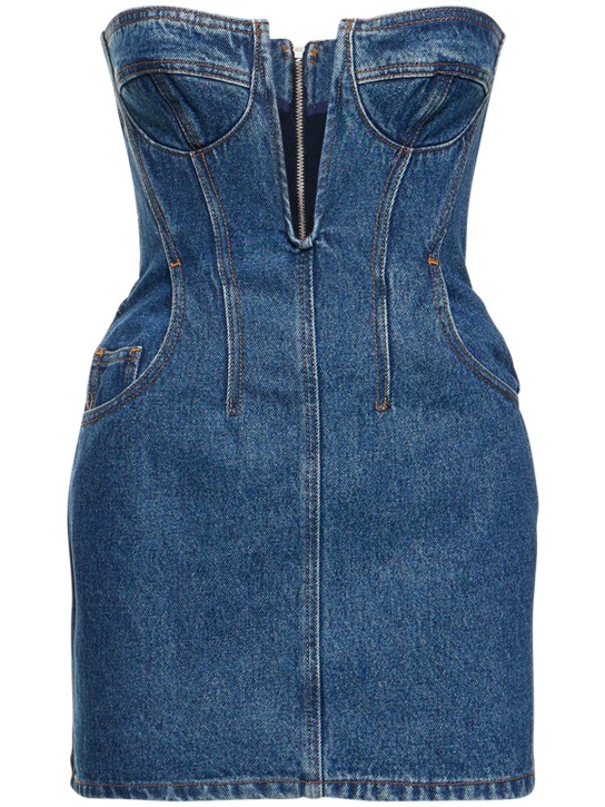 David Koma: Denim cotton deep v cut neck mini dress - Blue - women_0 | Luisa Via Roma