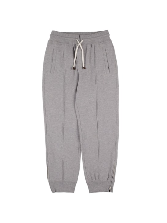 Brunello Cucinelli: Pantaloni in felpa di misto cotone - Grigio - kids-boys_0 | Luisa Via Roma