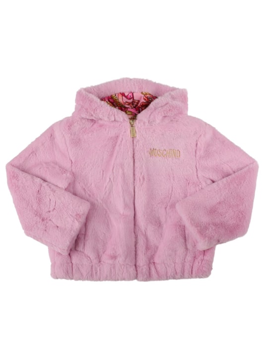 Moschino: Faux fur jacket - Pembe - kids-girls_0 | Luisa Via Roma