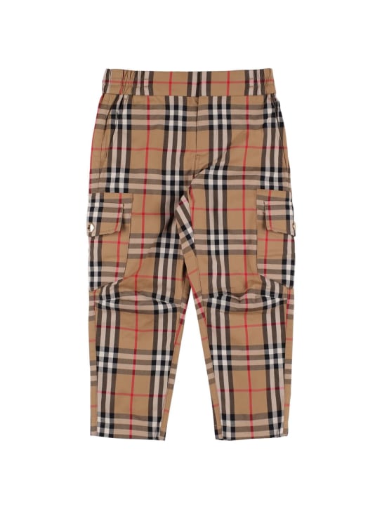 Burberry: Pantalon cargo en coton à carreaux - Beige - kids-boys_0 | Luisa Via Roma